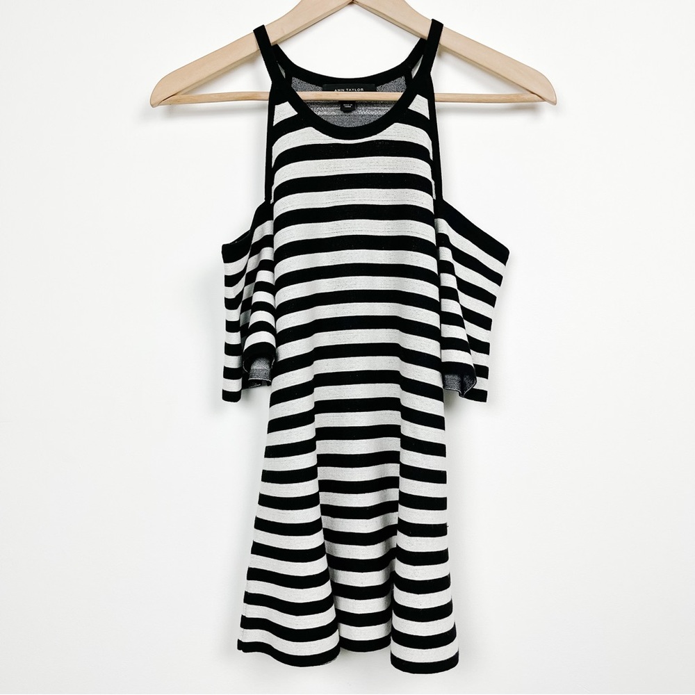 Ann Taylor Women’s Striped Cold Shoulder Peplum Top Small - Picture 4 of 12